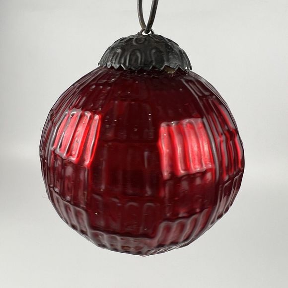 Vtg Kugel Style Thick Mercury Glass Scarlet Red &‎ Amber Ball Ornaments Set/6 - Picture 6 of 12